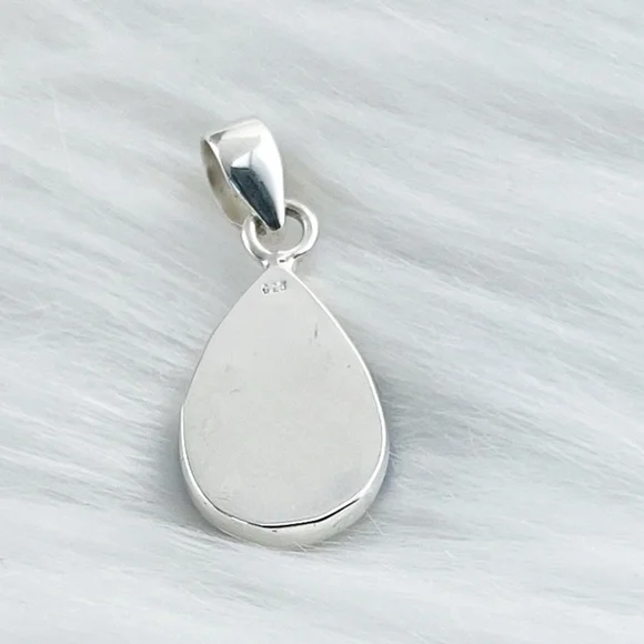 Blue Fire Opal Pendant Pure Sterling Silver 925 Shell Onyx Inlay Stripe New - Picture 9 of 9